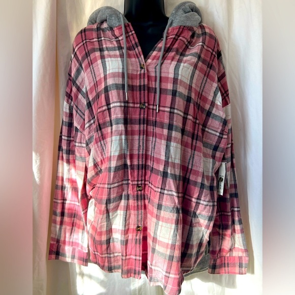 NWT No Boundaries Women's Sz XXL Flannel/Sherpa Sweatshirt Pink/Gray Super Soft - Picture 1 of 8
